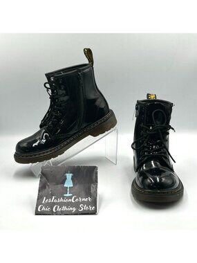 Dr. Martens Unisex Kids Black Patent Leather 1460 Lace-Up Boots Size 3 3075